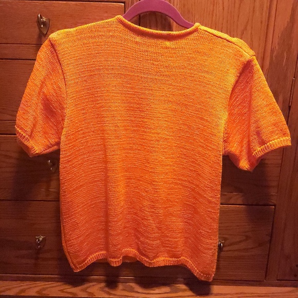 Studio Collection Orange Short Sleeve Button Up Sweater - Picture 3 of 3